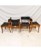 Série de 4 Chaises Assise en Skaï Noir Capitonnée Danoise