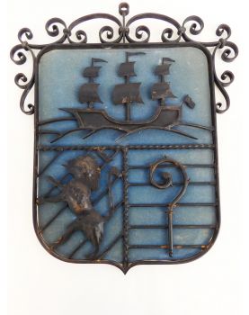 Blason Armoirie en Métal Noir Décor au Lion