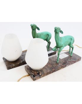 Pair of Deer Night Lights on Marble Base