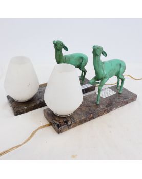 Pair of Deer Night Lights on Marble Base