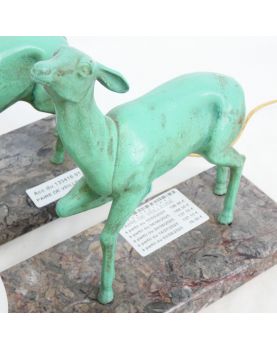 Paire de Veilleuse au Biche sur Socle en Marbre