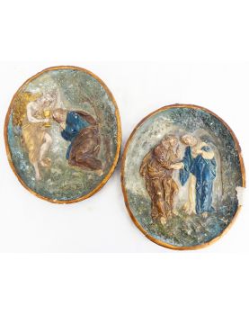 Paire de Médaillon Religieux en Plâtre