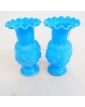 Paire de Petits Vases en Opaline Bleue