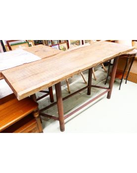 Metal Console Table with Handcrafted Oak Top