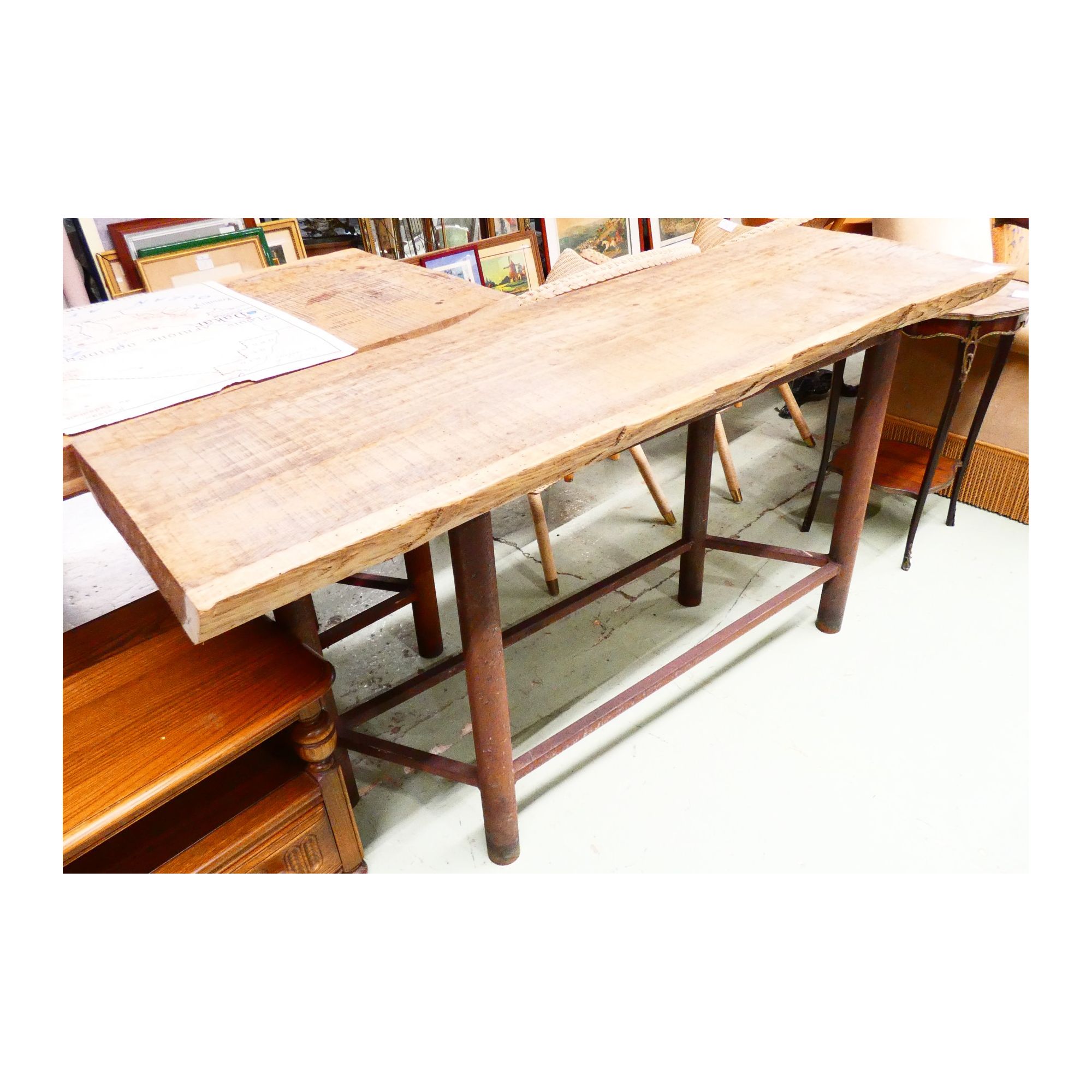 Metal Console Table with Handcrafted Oak Top Metal Console Table with Handcrafted Oak Top