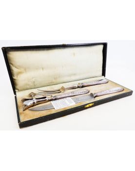 Art Nouveau Carving Set in Silver Metal in its Box