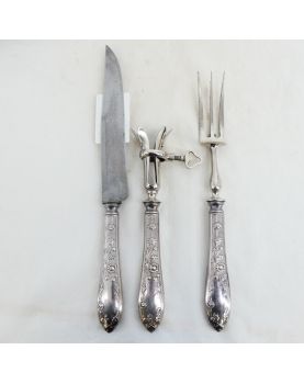 Art Nouveau Carving Set in Silver Metal in its Box