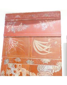 Set of 3 Red Lacquered Asian Panels
