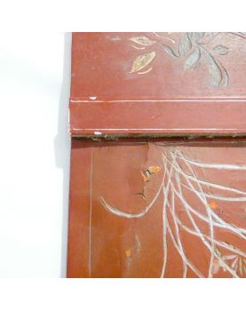 Set of 3 Red Lacquered Asian Panels
