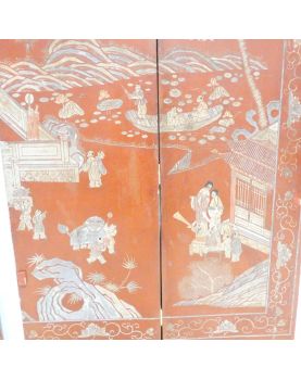 Lot de 3 Panneaux Asiatique Laqués Rouge