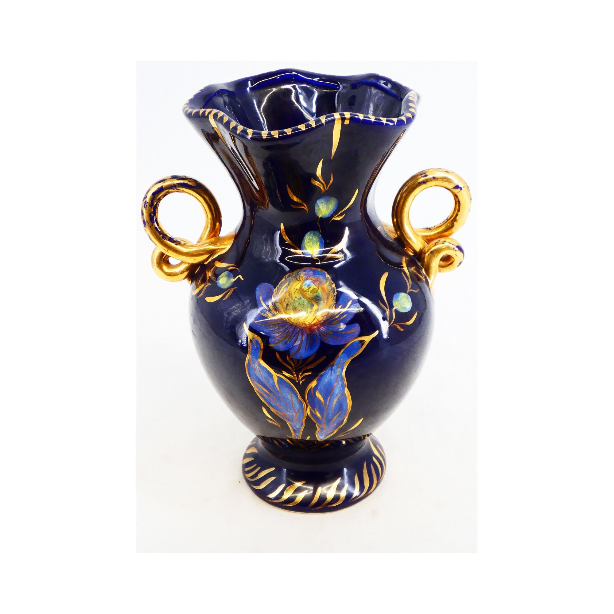 Earthenware Vase with 2 Blue and Gold Handles Earthenware Vase with 2 Blue and Gold Handles