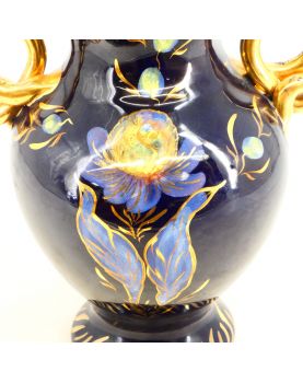 Vase en Faïence 2 Anses Bleue et Dorée