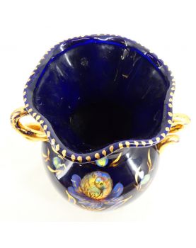 Earthenware Vase with 2 Blue and Gold Handles