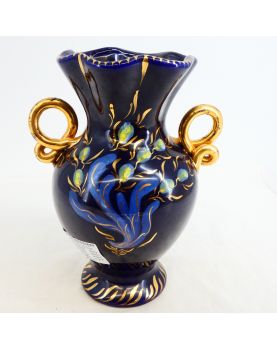 Earthenware Vase with 2 Blue and Gold Handles