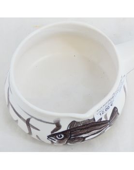VALLAURIS Frying Pan with Fish Decor in Grey on a White Background