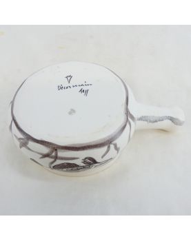 VALLAURIS Frying Pan with Fish Decor in Grey on a White Background