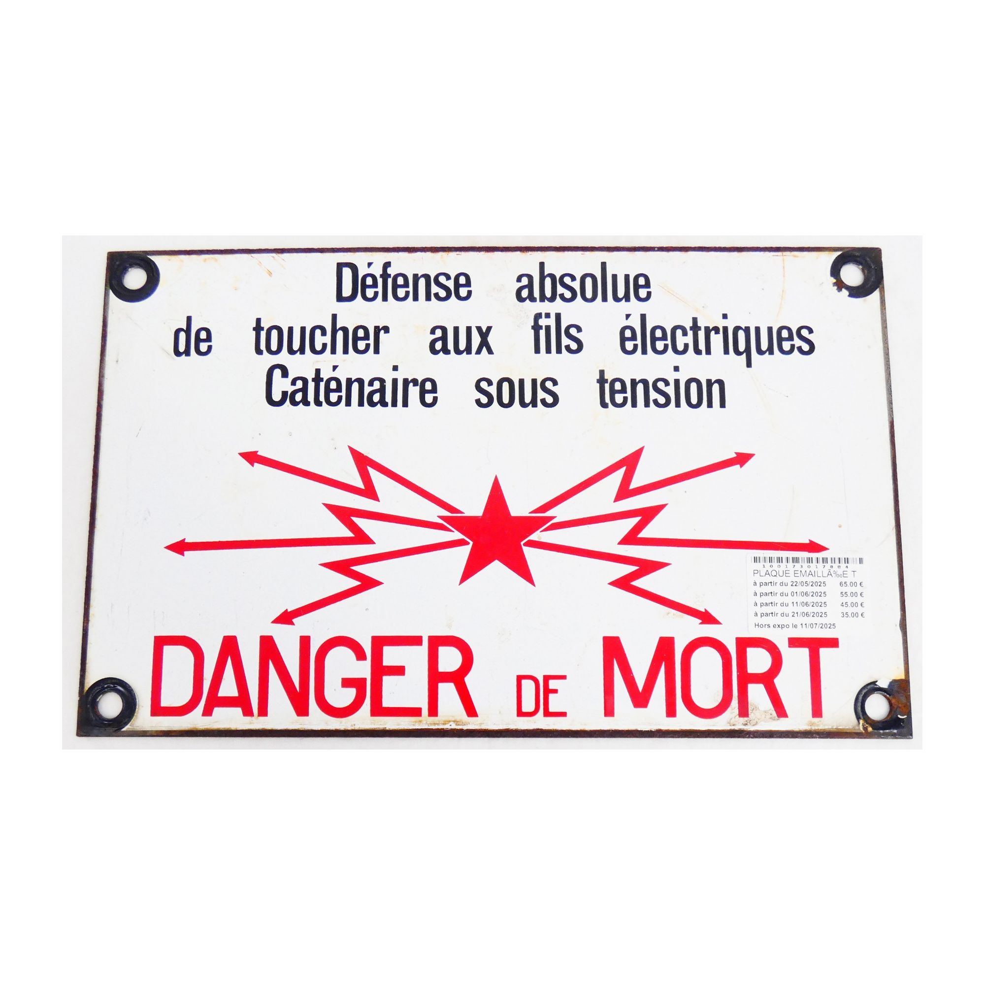 Plaque Émaillée Train SNCF Danger de Mort Plaque Émaillée Train SNCF Danger de Mort