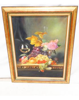 Large Oil on Canvas Still Life with Fruits Signed