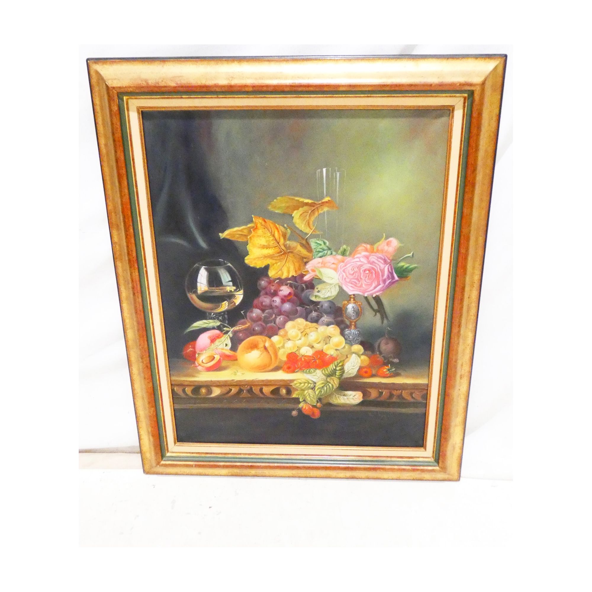 Large Oil on Canvas Still Life with Fruits Signed Large Oil on Canvas Still Life with Fruits Signed