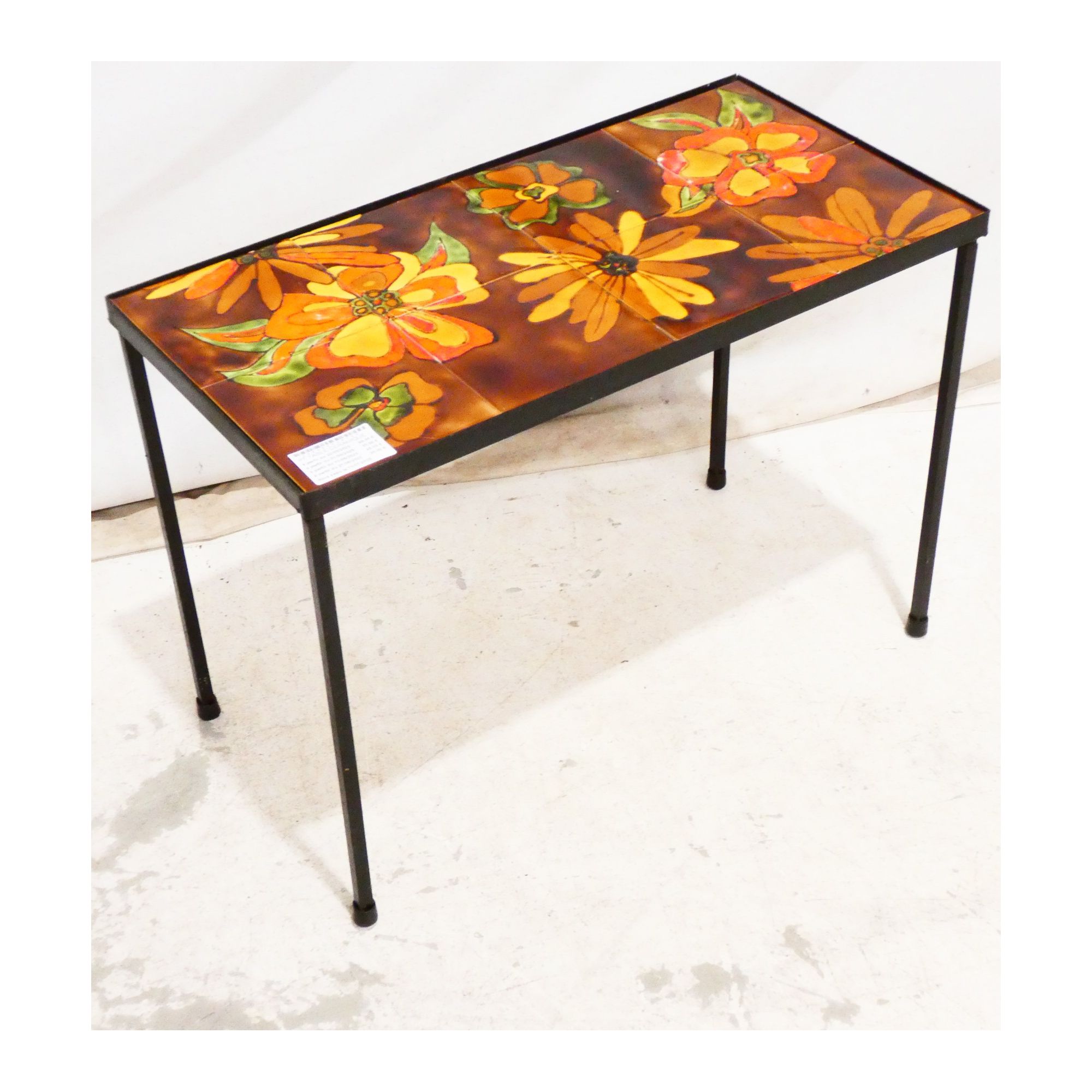 Small Ceramic Table with Floral Decor, 1960s Small Ceramic Table with Floral Decor, 1960s