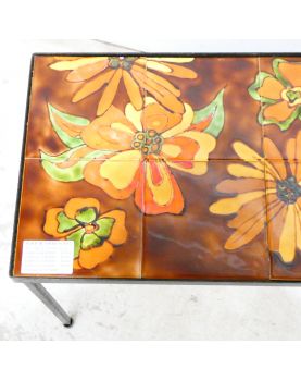Petite Table en Céramique Décor Floral Années 1960