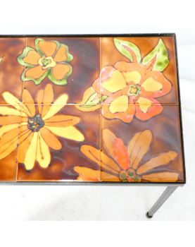 Small Ceramic Table with Floral Decor, 1960s
