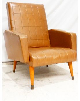 Brown Leatherette Armchair with Compass Legs