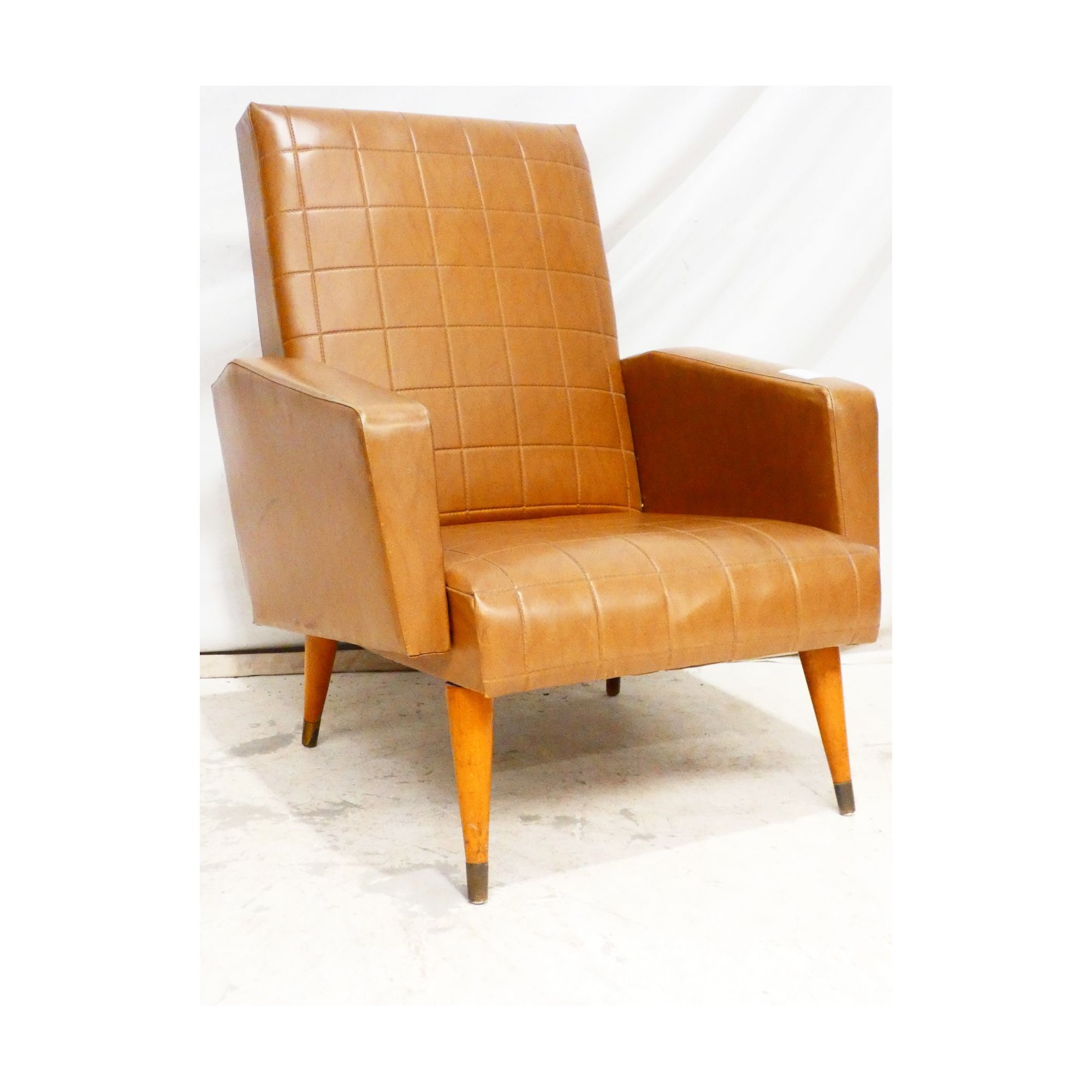 Fauteuil en Skaï Marron Pieds Compas Fauteuil en Skaï Marron Pieds Compas