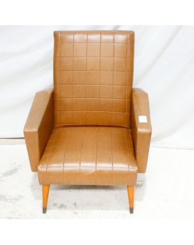 Fauteuil en Skaï Marron Pieds Compas