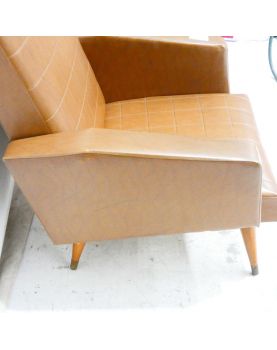 Fauteuil en Skaï Marron Pieds Compas