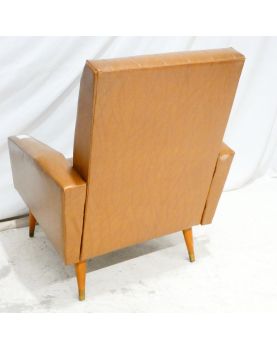 Fauteuil en Skaï Marron Pieds Compas