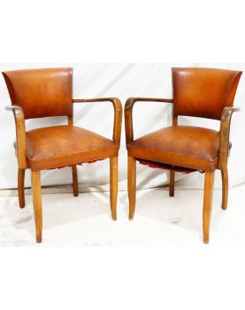 Pair of Brown Leather Bridge Armchairs