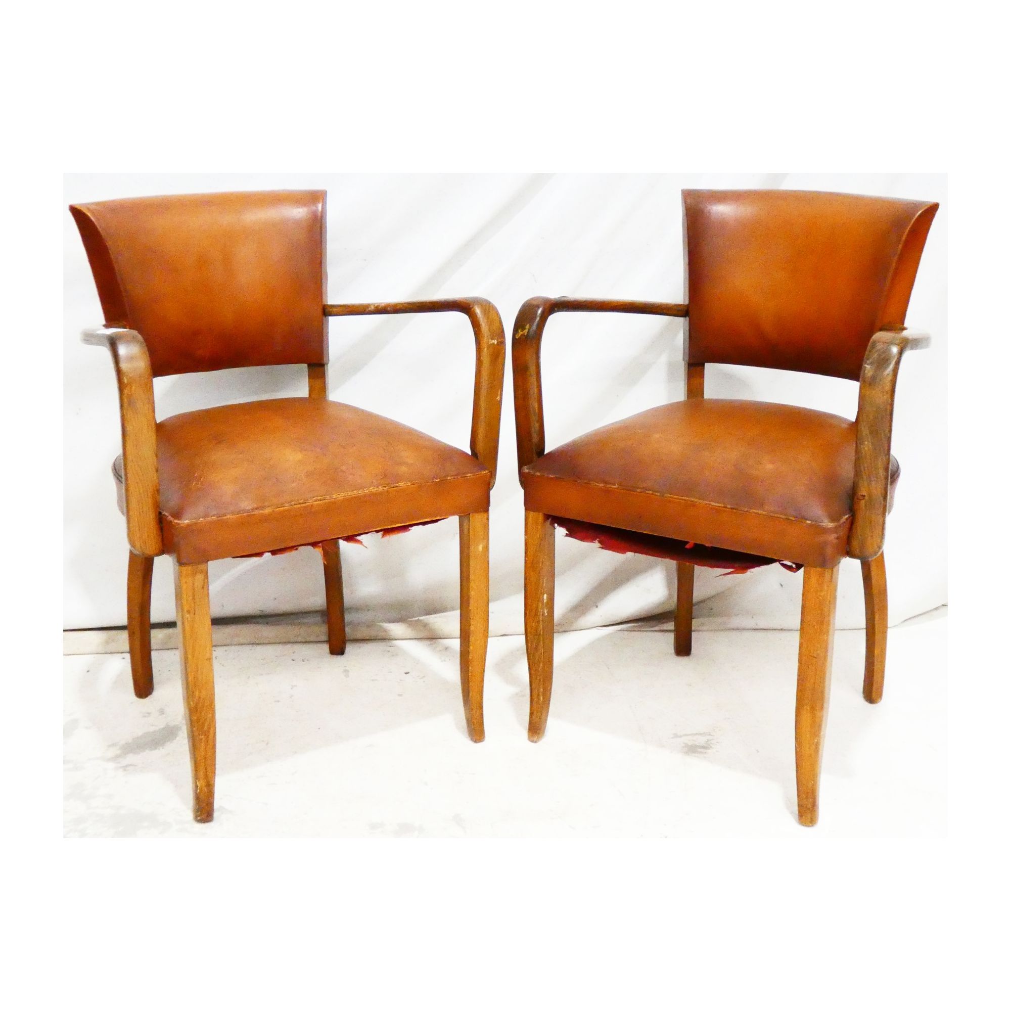 Pair of Brown Leather Bridge Armchairs Pair of Brown Leather Bridge Armchairs