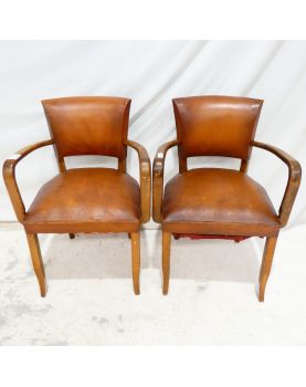 Pair of Brown Leather Bridge Armchairs