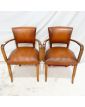 Pair of Brown Leather Bridge Armchairs