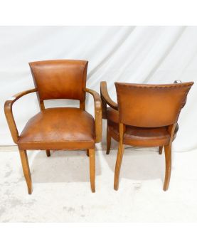Pair of Brown Leather Bridge Armchairs