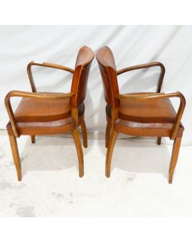 Pair of Brown Leather Bridge Armchairs