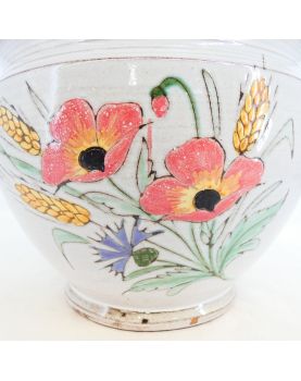 White Earthenware Flower Pot with Floral Decor