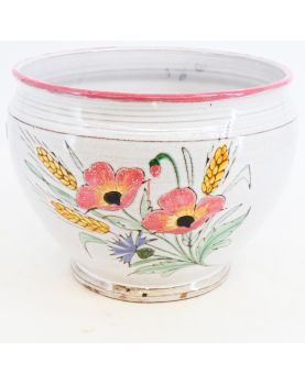 White Earthenware Flower Pot with Floral Decor