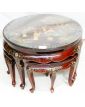 Table Basse Ronde Dessus Verre Asie avec 4 Tabourets Incorporés