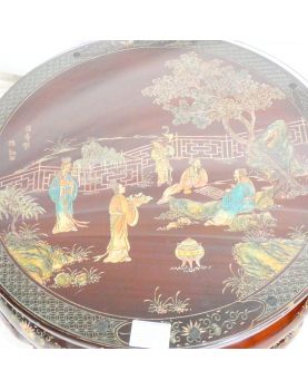 Table Basse Ronde Dessus Verre Asie avec 4 Tabourets Incorporés