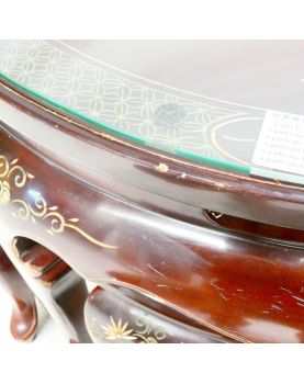 Table Basse Ronde Dessus Verre Asie avec 4 Tabourets Incorporés