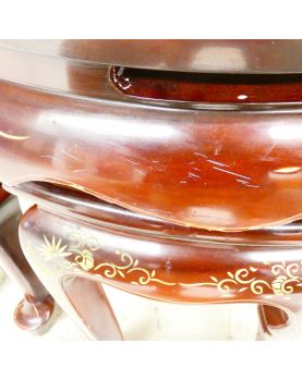 Table Basse Ronde Dessus Verre Asie avec 4 Tabourets Incorporés