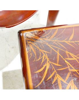 Table Basse Ronde Dessus Verre Asie avec 4 Tabourets Incorporés