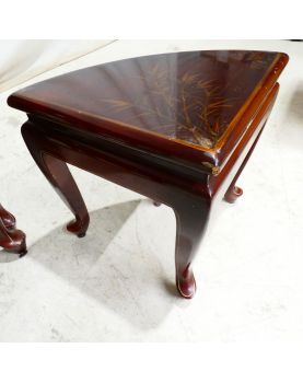 Round Asian Glass Top Coffee Table with 4 Built-in Stools