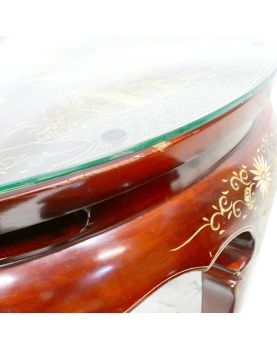 Table Basse Ronde Dessus Verre Asie avec 4 Tabourets Incorporés