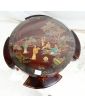 Round Asian Glass Top Coffee Table with 4 Built-in Stools