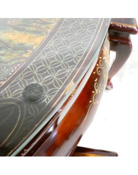 Table Basse Ronde Dessus Verre Asie avec 4 Tabourets Incorporés