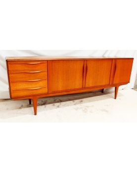 French Scandinavian Style Sideboard 3 Doors 1 Drawer and 1 Flap in Trompe l'Oeil in the Style of Johannes ANDERSEN