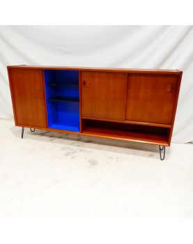 Bookcase 2 Doors Sliding with Transformed Interior Metal Feet Black